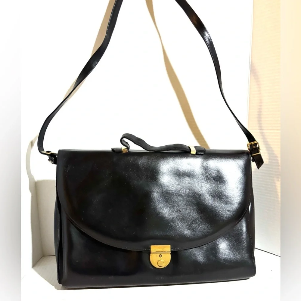 Vintage Black Leather Messenger Bag